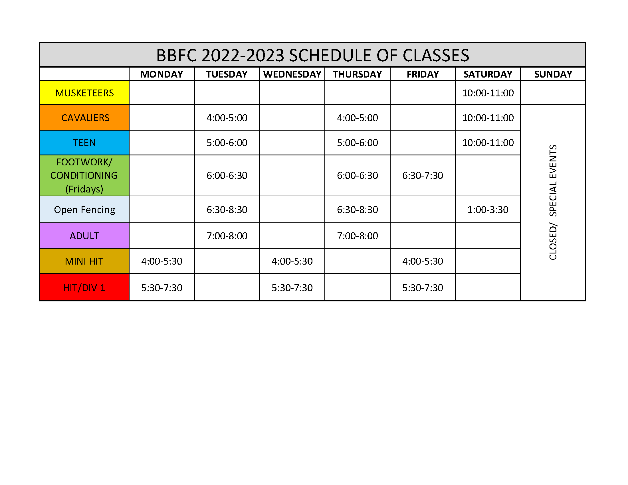 Schedule Battle Born Fencing Club
